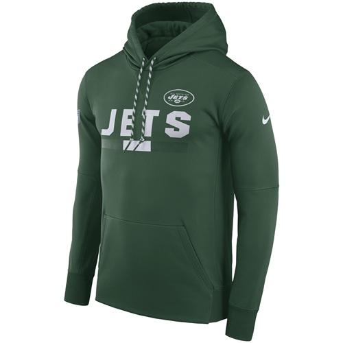 Men's New York Jets Nike Green Sideline ThermaFit Performance PO Hoodie - Click Image to Close